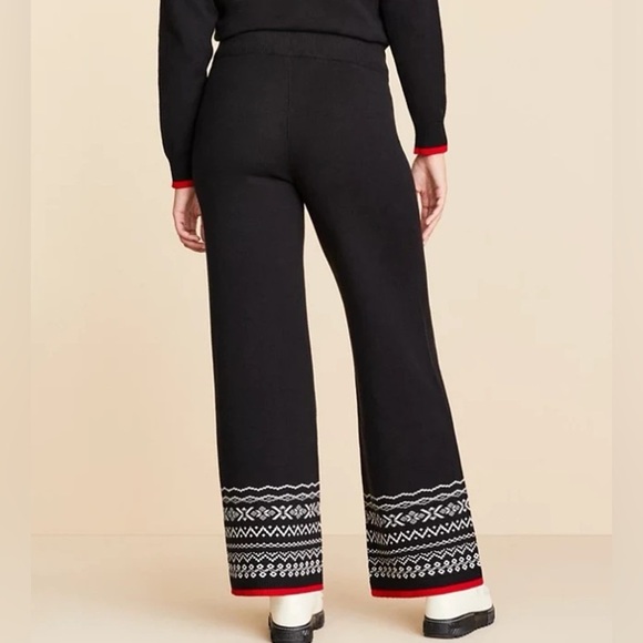 Pants - Black Wide-Leg Pants with Patterned Hem. 71% cotton 29% polyester.